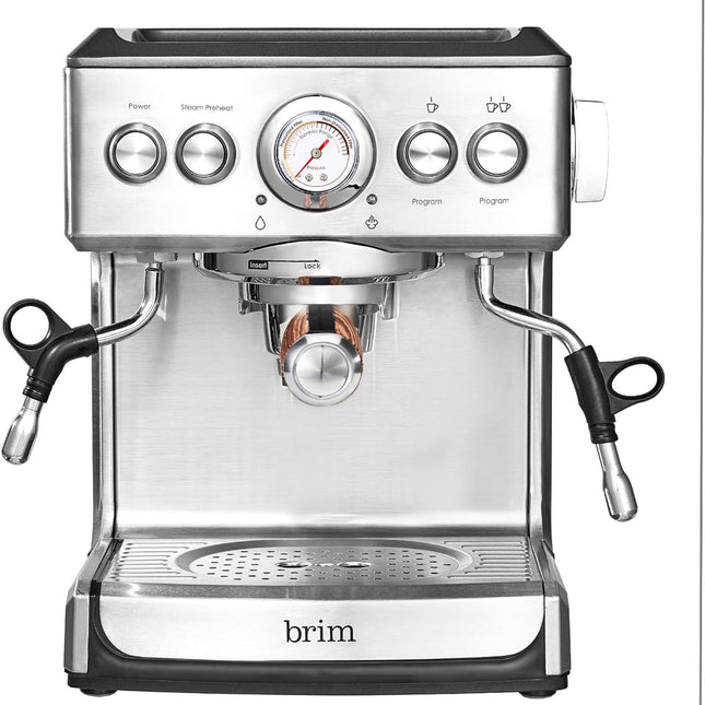 19 Bar Espresso Machine, Fast Heating Cappuccino, Americano, Latte and Espresso Maker, Milk Steamer and Frother, Removable Parts for Easy Cleaning, Stainless Steel with Wood Accents