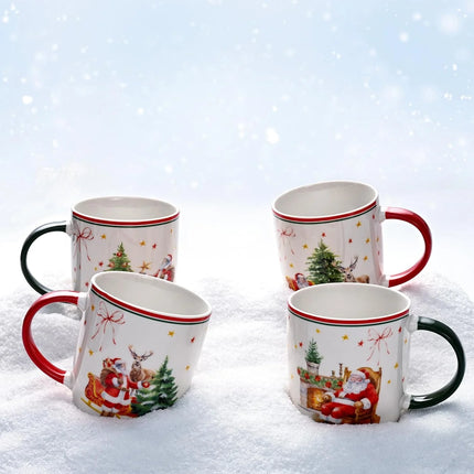 Festive Set of 4 Christmas Coffee Mugs - 11 Oz Ceramic Holiday Drinkware for Santa Lovers - Perfect Merry Christmas Gifts for Women and Kids