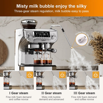 Premium 15 Bar Silver Espresso Machine for Perfect 4-Cup Brews