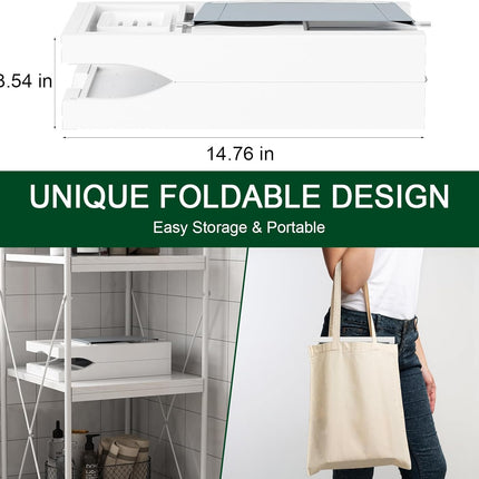 Foldable Bamboo Bathtub Caddy Tray Expandable for Luxury Bath, Bath Accessories & Table with Wine Glass Holder, Book Stand Bathroom Organizer with Extending Sides for Men/Women,White