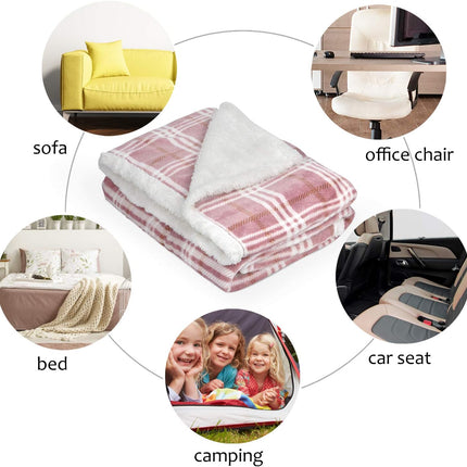 Pink Plaid Blanket, Sherpa Throw Blanket, Buffalo Holiday Throws for Couch Sofa Cabin Decro, Christmas Valentine'S Day Gift