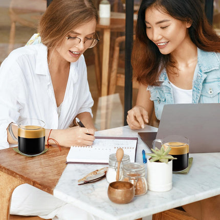 4Pcs Set Simple Glass Coffee Mugs-Hand Blown&Seamless Design,14 Oz Clear Coffee Cups-Heat Resistant and Explosion-Proof,Lightweight Tea Mugs with anti Scald Handle Ideal for Home,Cafe,Coffee Bar