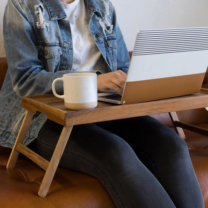 Acacia Wood Rectangular Bed Tray with Stand in Natural Finish Brown, One Size