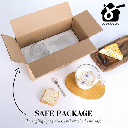 Double Wall Coffee Mug, 12Oz, Insulated Glass Coffee Cups Set of 2 Clear Espresso Cups with Handle, Perfect for Espresso, Cappuccino, Latte, Tea