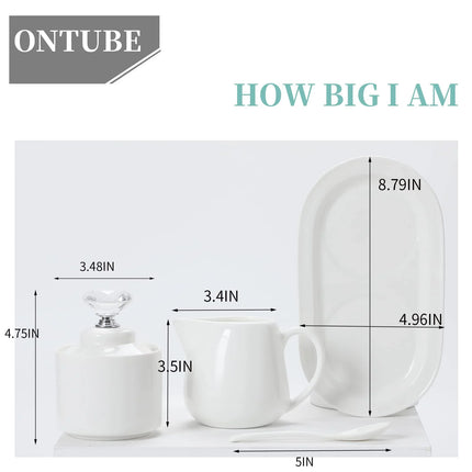 Ceramic Sugar Bowl and Creamer with Tray and Crystal Lid Set of 4,Silver