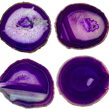 Natural Stone Coasters Set of 4 Blue Agate Crystal Coasters 3-3.5" for Drinks Slice Coaster Cup Mat Beverage Mother Gift