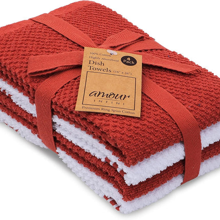 Kitchen Towels Set of 4 - Fast Absorbing, Quick Dry & Super Soft Terry Cotton Dish Towel with Hanging Loop for Cleaning and Drying Dish (16 X 26 Inches - Blue)