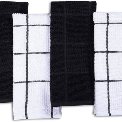 Kitchen Towels Set of 4 - Fast Absorbing, Quick Dry & Super Soft Terry Cotton Dish Towel with Hanging Loop for Cleaning and Drying Dish (16 X 26 Inches - Blue)