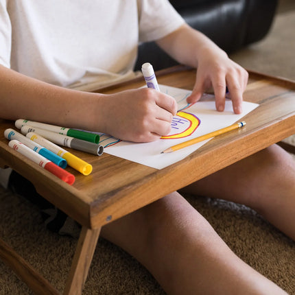 Acacia Wood Rectangular Bed Tray with Stand in Natural Finish Brown, One Size