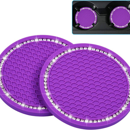 Bling Car Coasters,  2 Pack PVC Car Cup Holder Insert Coaster - anti Slip Universal Vehicle Interior Accessories Crystal Glitter Cup Mats for Women and Men(2.75" Diameter, Black)