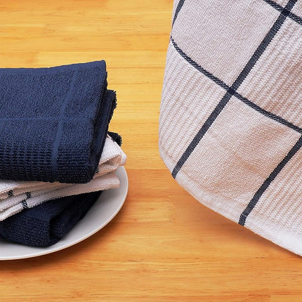 Kitchen Towels Set of 4 - Fast Absorbing, Quick Dry & Super Soft Terry Cotton Dish Towel with Hanging Loop for Cleaning and Drying Dish (16 X 26 Inches - Blue)
