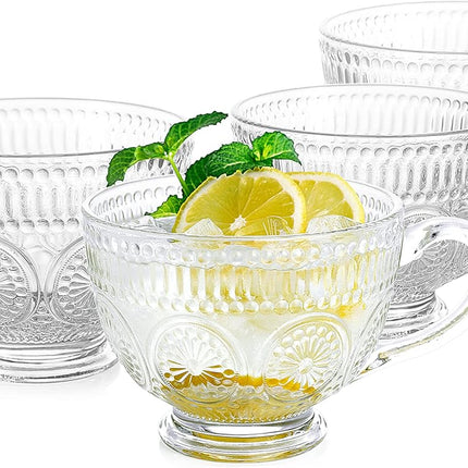 4Pcs Set Simple Glass Coffee Mugs-Hand Blown&Seamless Design,14 Oz Clear Coffee Cups-Heat Resistant and Explosion-Proof,Lightweight Tea Mugs with anti Scald Handle Ideal for Home,Cafe,Coffee Bar