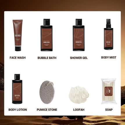 Gift Baskets for Men  Bath Set 8PC Mens Gift Set Birthday Gifts for Men Sandalwood Bath and Body Gift Set, Self Care for Men, Husband Men Christmas Gifts Christmas Gifts for Men