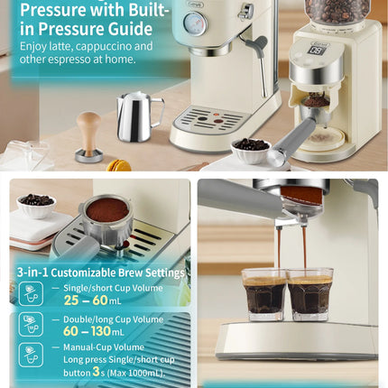 Espresso Machine 20 Bar with Grinder, Professional Espresso Maker with 35 Precise Grind Settings Burr Coffee Grinders Combos, Super-Automatic Espresso Machines, Gift for Coffee Lover