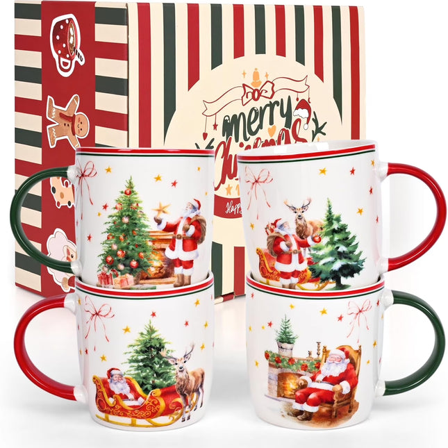 Festive Set of 4 Christmas Coffee Mugs - 11 Oz Ceramic Holiday Drinkware for Santa Lovers - Perfect Merry Christmas Gifts for Women and Kids
