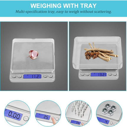 Digital Kitchen Scale, 500G/0.01G Small Pocket Jewelry Scale, Cooking Food Scale Weight Gram and Oz with Back-Lit LCD Display, 2 Trays, 6 Units, Auto Off, Tare, PCS Function, Stainless Steel