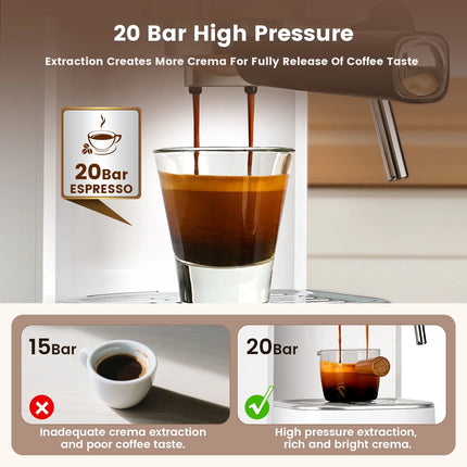 Professional 20 Bar Espresso Machine with Milk Frother - Brew Cafe-Quality Coffee at Home!