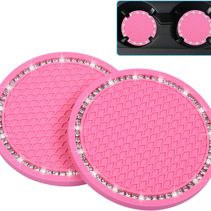 Bling Car Coasters,  2 Pack PVC Car Cup Holder Insert Coaster - anti Slip Universal Vehicle Interior Accessories Crystal Glitter Cup Mats for Women and Men(2.75" Diameter, Black)