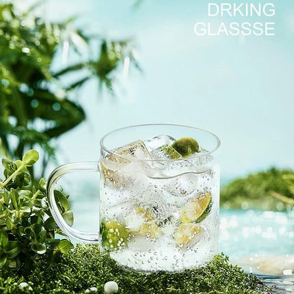 4Pcs Set Simple Glass Coffee Mugs-Hand Blown&Seamless Design,14 Oz Clear Coffee Cups-Heat Resistant and Explosion-Proof,Lightweight Tea Mugs with anti Scald Handle Ideal for Home,Cafe,Coffee Bar