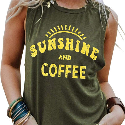 Women's Casual Summer Graphic Tank Top - Sunshine and Coffee Sleeveless Tee
