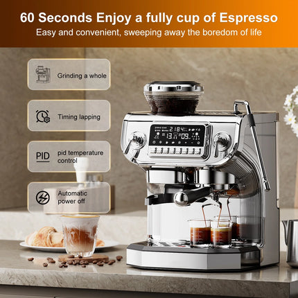 Premium 15 Bar Silver Espresso Machine for Perfect 4-Cup Brews
