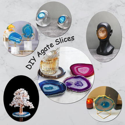 Natural Stone Coasters Set of 4 Blue Agate Crystal Coasters 3-3.5" for Drinks Slice Coaster Cup Mat Beverage Mother Gift