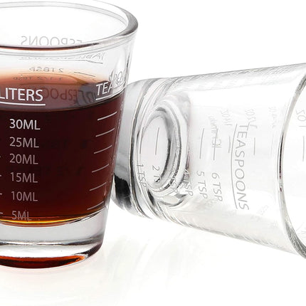 Espresso Shot Glasses Measuring Cup Liquid Heavy Glass for Baristas 2Oz for Single Shot of Ristrettos (2 Pack)