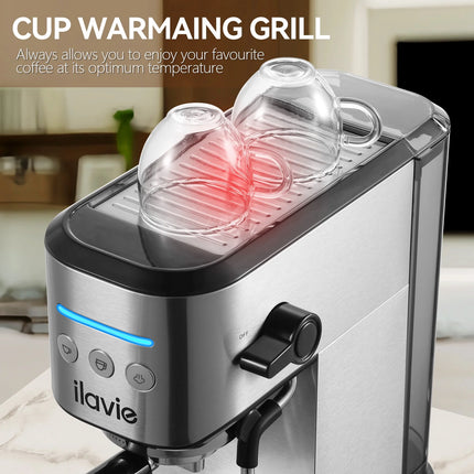 Espresso Machine Steel Silver, 20 Bar Coffee Espresso Maker with Milk Frother Steam Wand, 1L Water Reservoir, New