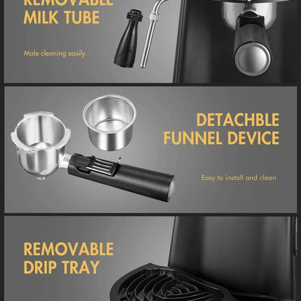 Compact 4-Cup Espresso Machine with Milk Frother - 3.5 Bar, 800W, Sleek Black Design